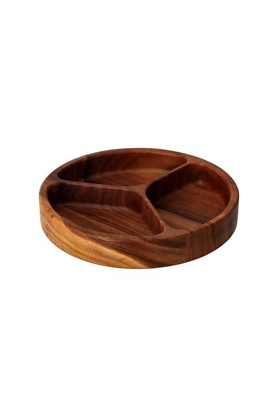 Generic Solid Acacia Wood 3 Compartment Snack
