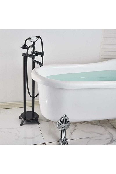 CasaVie Baterie freestanding retro, negru mat cu bronz pe margine, 2 functii de curgere, cod 1532