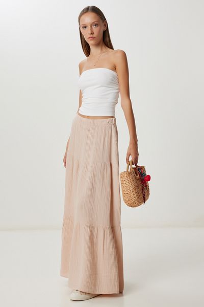 Lovelyİstanbul Flounced Summer Muslin Skirt Lkt0005 Beige