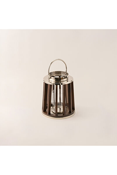 homez stainless steel silver wood lantern 29*42 cm