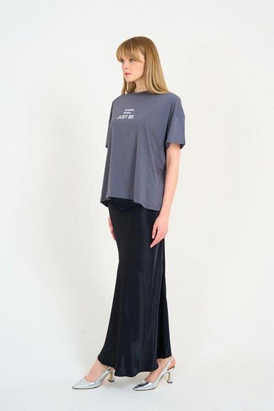 modamtn    Plain Long Satin Skirt - Black