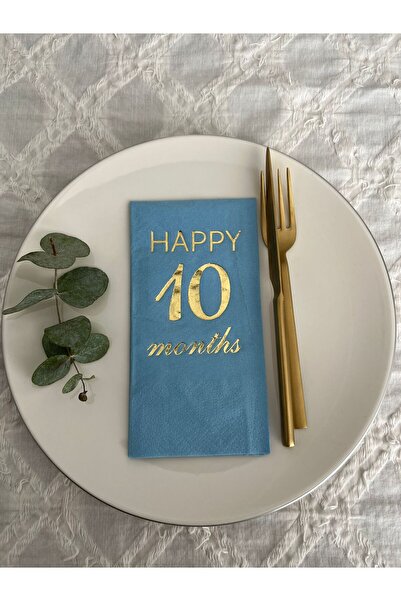 kidspartim منديل مطوي باللون الأزرق المذهب Happy 10 Years Months Waiter 16 قطعة