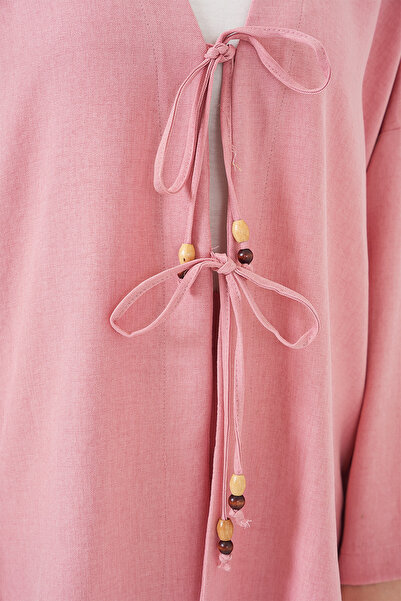 Bigdart Women's Linen Kimono Double Set 6727 - Dusty Rose