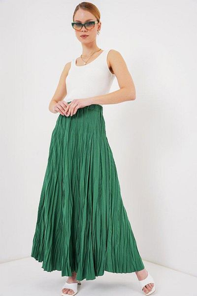modamtn Long Crinkled Skirt 8042 - Emerald Green