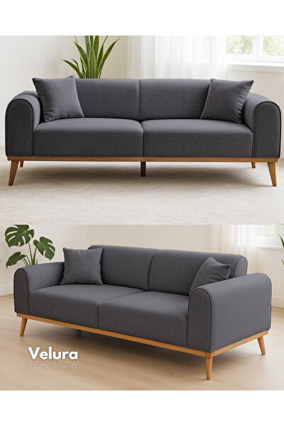 Velura Home & Living Valo Üçlü Kanepe & 3' lü Koltuk - Açık Antrasit