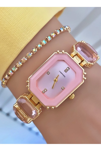 Merand Pembe Kristal Zarafet – Parlak Taşlı Saat