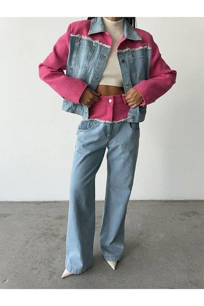 modamtn Partial denim jacket - trousers set - fuchsia