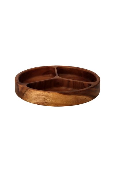 Generic Solid Acacia Wood 3 Compartment Snack