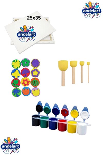 andelart Çocuklar Için 25x35 Tuval + Parmak Boyası Seti ( Pon Pon Fırça Lı , ...
