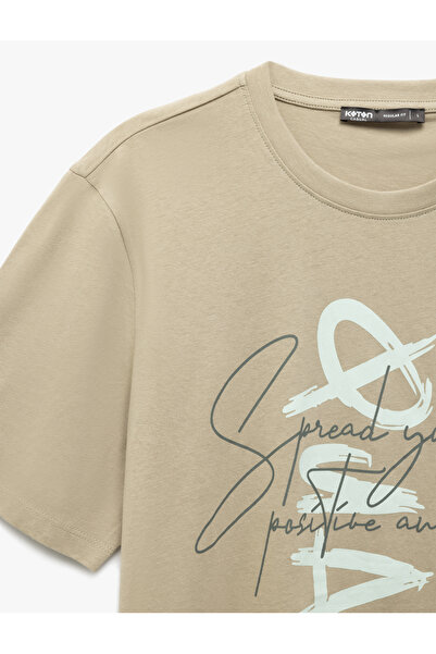 Koton Crew Neck Regular Fit Short Sleeve Cotton Slogan Print T-Shirt