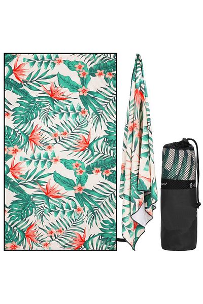 SERSIMO Quick-drying beach towel, carrying case, 90x180cm, floral pattern