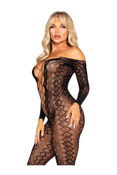 Leg Avenue Crotchless and Footless Bodystocking, Black, O/S