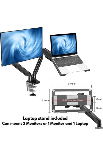 VisionHub Dual Monitor Stand for Desk, Multifunctional with Adjustable Dual Arm, Included Laptop Stand,17"-32"