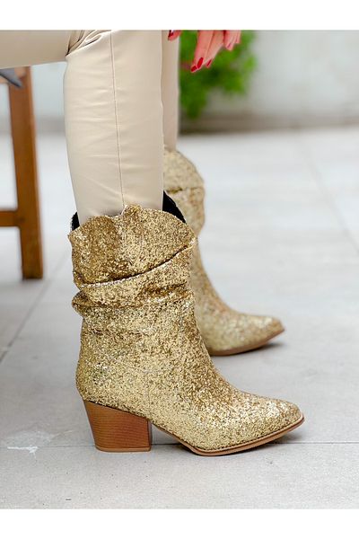 BERFONA Tokyo Gold Stone 6 cm Heel Dallas Boots Botti̇e