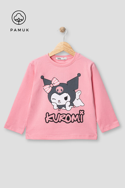 difa kids Mevsimlik Kız Çocuk Pamuklu Baskılı Uzun Kollu Tshirt