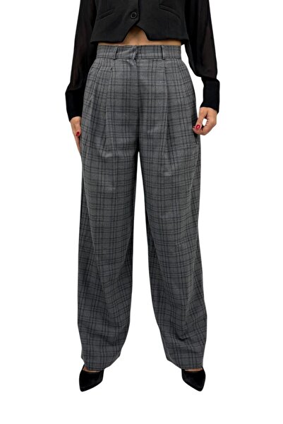 Flame İstanbul Butik بنطلون أسود منقوش بأرجل واسعة - MOS1100