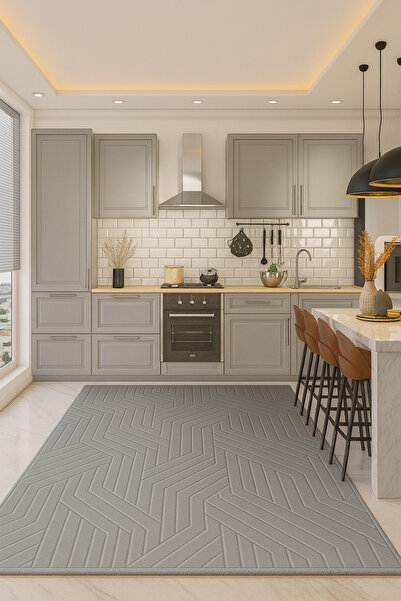 KEVLİNE Modern Embos Dekoratif Halı Kaymaz Taban Yıkanabilir Salon Antre Kori...