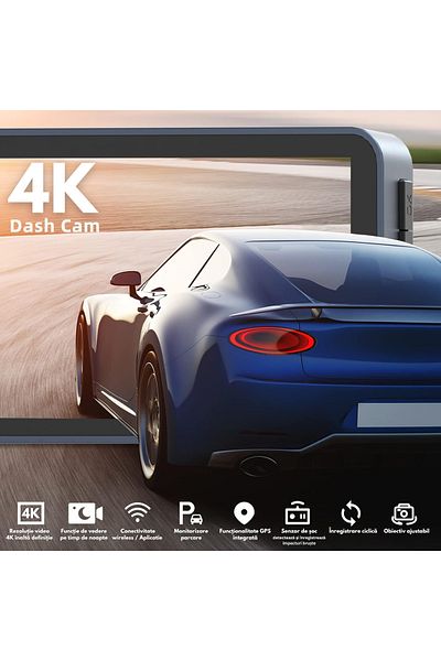 VisionHub Dual Dash Cam 4k - Full HD, WIFI + GPS, Adjustable G-Sensor, Phone App, Night Vision, Loop Recording