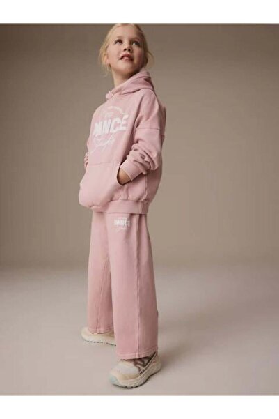 Magu Kız Çocuk Pamuklu Kapüşonlu Dance Yazılı Sweatshirt ve Geniş Paça Eşofman Altı Takım