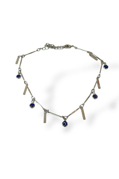 TAKIŞTIR Silver Color Evil Eye Bead Figured Ysx Anklet