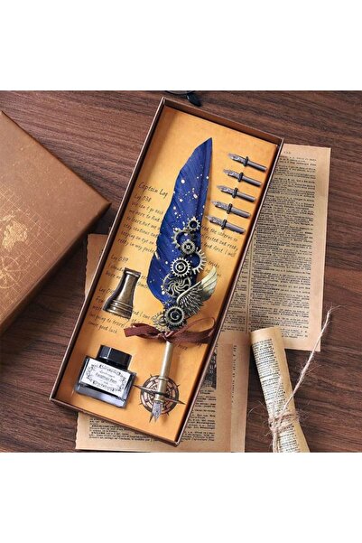 OEM Set de stilouri cu pană Steampunk Accents, cadou elegant cu husă și cerneală incluse