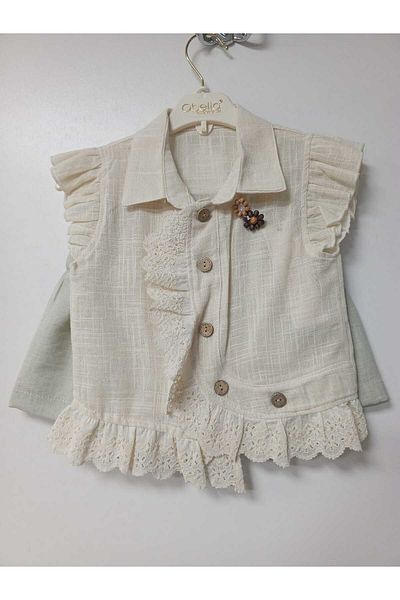 Obella Shirt Collar Ruffle Sleeve Shirt and Elastic Waist Shorts Bottom-Top Set