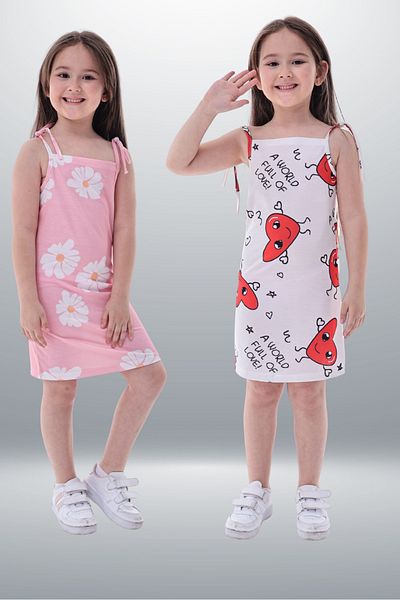 Fox Moda Pachet de 2 rochii pentru fete imprimate cu Lycra
