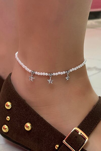 TAKIŞTIR Silver Color Star Figured Pearl Detailed Ysx Anklet