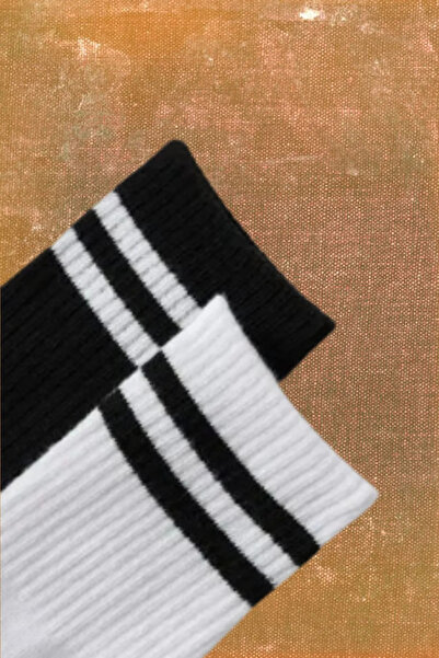 İbrahim Berk 6 Çift Uzun Erkek Spor Tenis Çorap Düz Çizgili Desenli Sporcu Çorabı