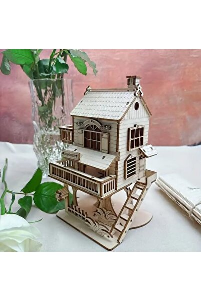 Generic 3D Wooden House Puzzle Model Kit, DIY Assembly Dollhouse, 21 x 14 x 10 cm