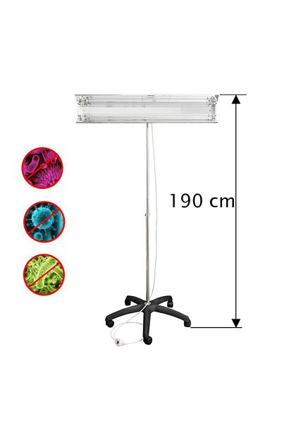 PROCART Lampă bactericidă UVC portabilă 2x30W, reglabilă 140 grade, reflector, stativ 100-190 cm