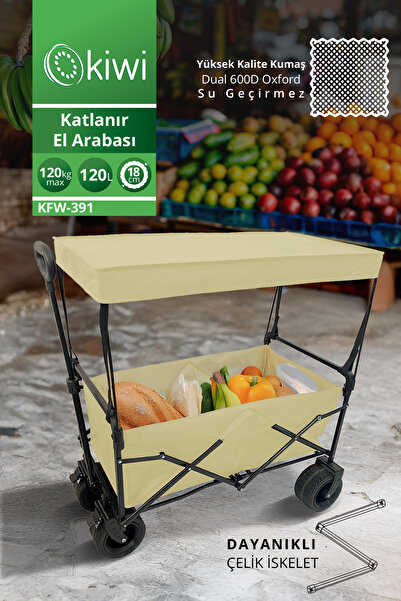 Kiwi Kfw-391 Katlanabilir 120 Kg Çift Tekerli Tenteli Kamp, Piknik, Plaj, Pazar ve Market Arabası