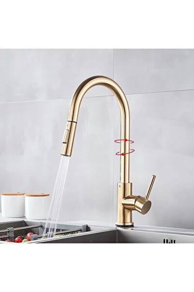 Rain Drop De la Robinetul Meu Baterie cu dus extractibil pentru bucatarie, auriu nichelat