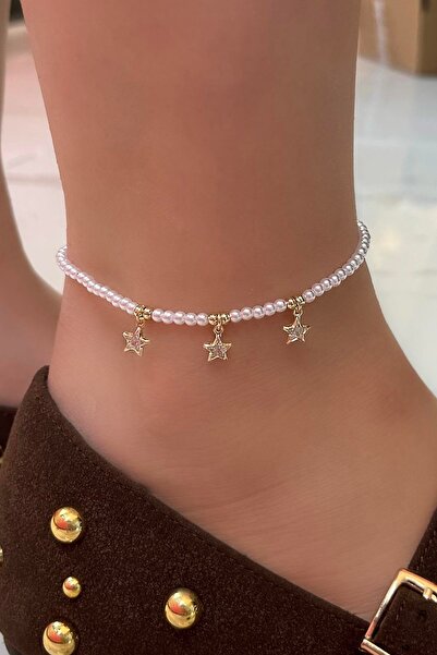 TAKIŞTIR Gold Color Star Figured Pearl Detailed Ysx Anklet