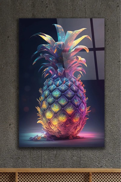 AR AJANS KANVAS TABLO طاولة زجاجية مزخرفة من نيون ANANAS