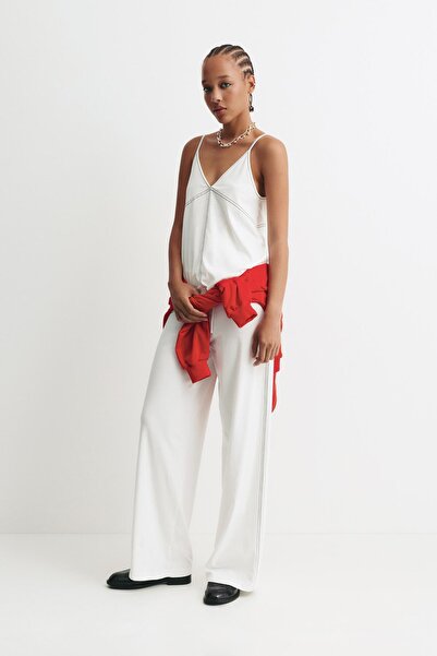 Pull & Bear Kontrast dikişli geniş paça eşofman altı