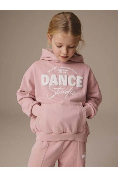 Magu Kız Çocuk Pamuklu Kapüşonlu Dance Yazılı Sweatshirt ve Geniş Paça Eşofman Altı Takım