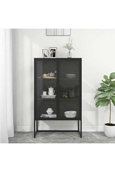 vidaxl Highboard Black 80x35x135 cm Steel and Tempered Glass