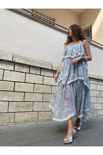 ABBRA Rochie de damă din șifon cu dantelă