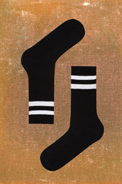 İbrahim Berk 6 Çift Uzun Erkek Spor Tenis Çorap Düz Çizgili Desenli Sporcu Çorabı