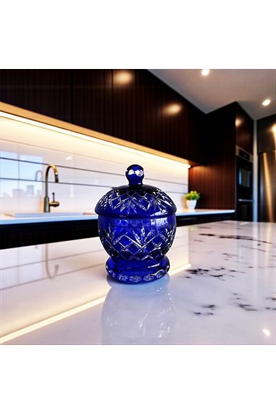 DECOSTYLE Mini Sugar Bowl with Crystalized Decor with Colorful Lid Product Handmade