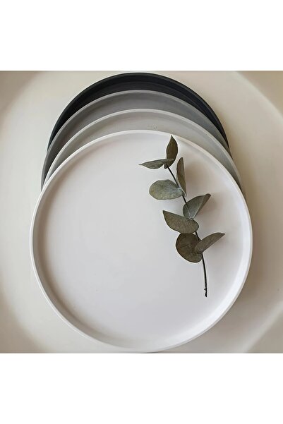 DEKOPOR Modern Minimal Yuvarlak Sunum Tepsisi - 25 cm | Mat Beyaz