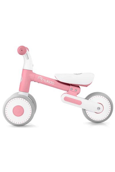NUKIDO Ride On Balance Bike Pink, from 12 months, soft seat, adjustable seat height, wheels