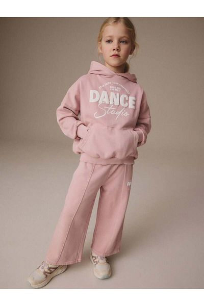Magu Girls' Cotton Hooded Dance Letter Sweatshirt and Wide Leg Sweatpants Set