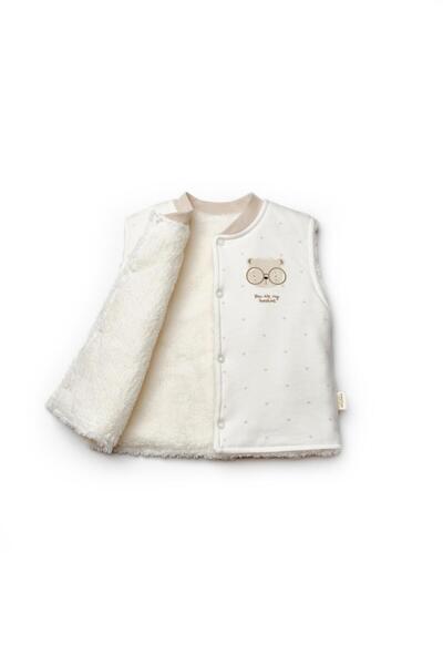 Magu Organic Cotton Baby Plush Lined Teddy Bear Patterned Sleeveless Vest with Glasses