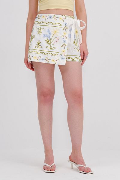 Addax Embroidered Tie Front Shorts Skirt Ş13478-Asn75
