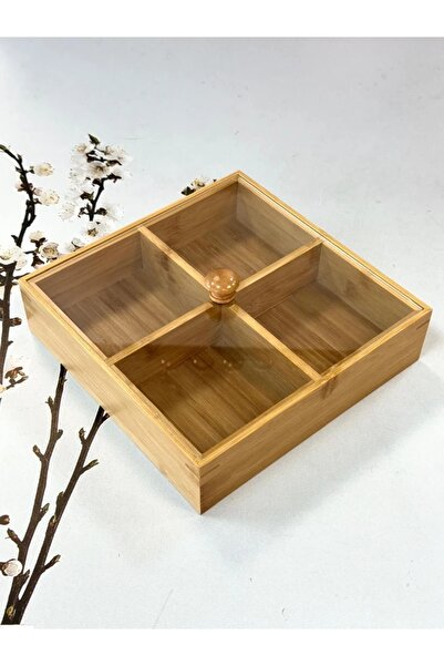 ACAR 4 Compartment Snack Bowl with Bamboo Lid Single Color