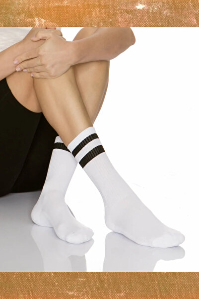 İbrahim Berk 6 Çift Uzun Erkek Spor Tenis Çorap Düz Çizgili Desenli Sporcu Çorabı