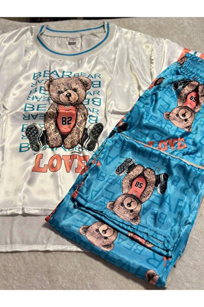 yenitrend KISA KOL DİJİTAL BASKI PİJAMA TAKIMI