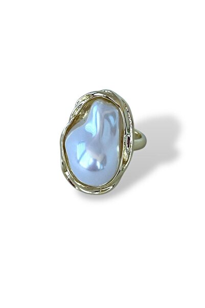 TAKIŞTIR Gold Color Pearl Detailed Adjustable Ring